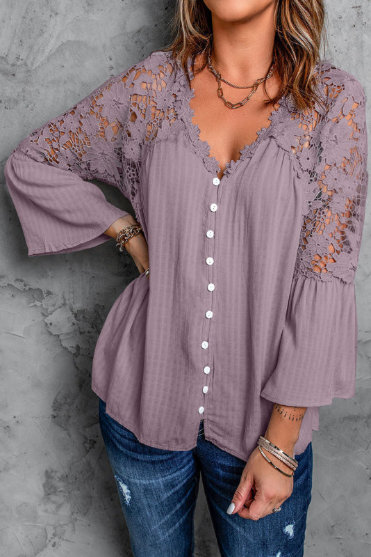 Clara - Blusa con hombros y espalda de encaje ligera y elegante