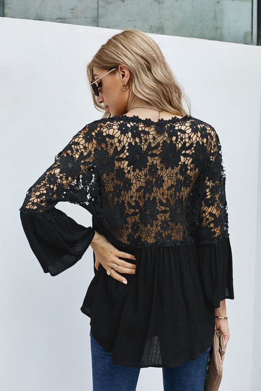 Clara - Blusa con hombros y espalda de encaje ligera y elegante