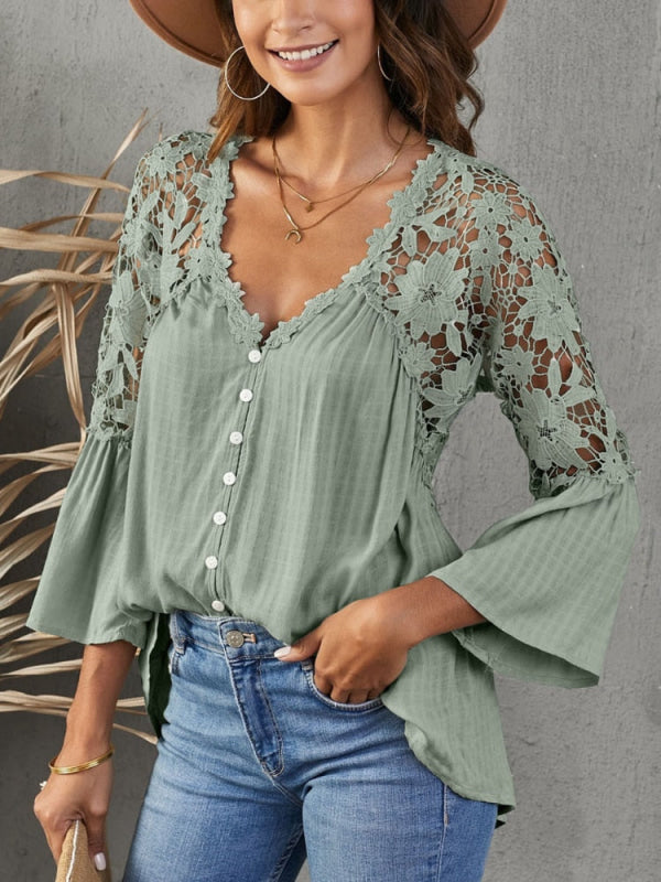 Clara - Blusa con hombros y espalda de encaje ligera y elegante