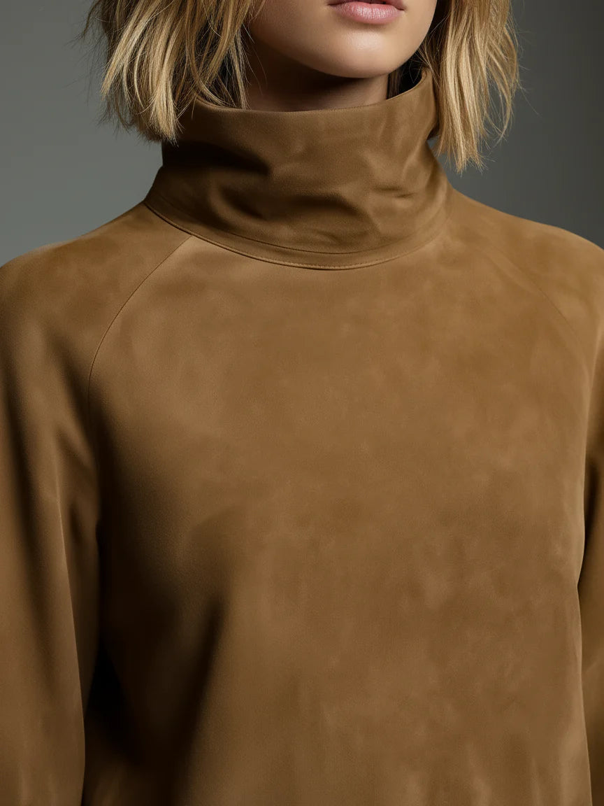 Livia ❘ Vestido mini oversize de ante con cuello alto